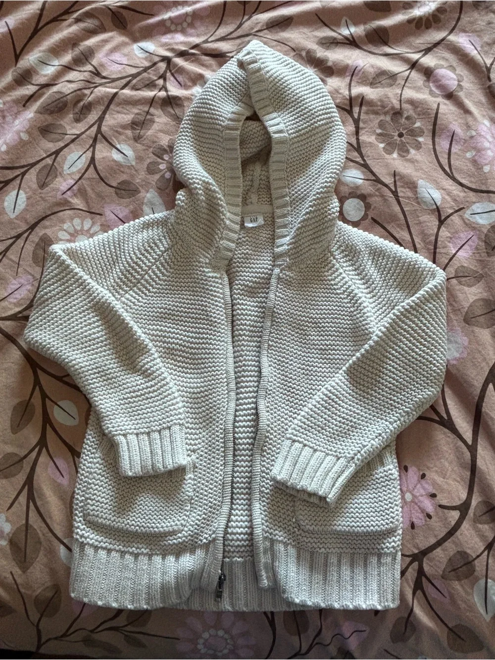 GAP Cream Hooded Zip-Up Knit Cardigan